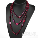 Long Style Assorted Multi Shape Faceted Rose Pink Agate Necklace