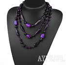 Long Style Assorted Multi Shape Faceted Purple Agate Necklace