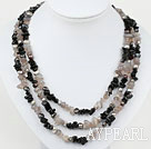 Gray Black Series Three Strands Pearl and Black Gray Agate Necklace