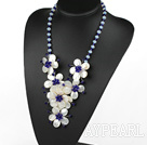 Wholesale Elegant and Big Style Dark Blue Crystal and Opal and White Lip Shell Flower Necklace