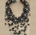 Wholesale Gorgeous Black Series Natural Black Pearl Shell Flower Statement Party Necklace