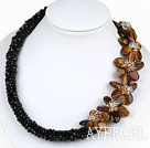 Wholesale Elegant Style Black Crystal and Tiger Eye Flower Necklace