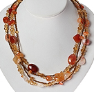 Multi Strands Natural Color Agate and Crystal Necklace with Magnetic Clasp