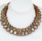 Wholesale Fashion Style Clear with Colorful Crystal Woven Bib Necklace with Coffee Color Velvet Ribbon