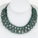 Wholesale Fashion Style Clear with Colorful Crystal Woven Bib Necklace with Peacock Green Velvet Ribbon