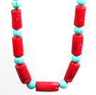 Turquoise and Cylinder Shape Coral Choker Necklace with Moonlight Clasp