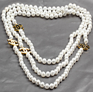 Long Style 8mm White Color Sea Shell Beaded Necklace