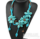 Wholesale Elegant and Big Style Brown Pearl and Turquoise Flower Party Necklace