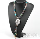 Assorted Multi Color Multi Stone Y Shape Necklace with Owl Shape Pendant