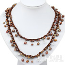 Long Style Brown Freshwater Pearl Necklace with Brown Thread