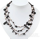 Long Style White Freshwater Pearl and Black Agate Necklace