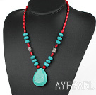 Wholesale Assorted Red Coral and Turquoise Necklace with Drop Shape Turquoise Pendant
