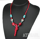 Wholesale Elegant Style Assorted Red Coral and Turquoise Necklace with Branch Shape Red Coral Pendant