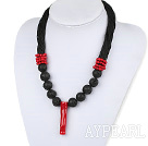 Wholesale Bold Style New Design Branch Shape Red Coral and Volcanic Rocks Beads Necklace