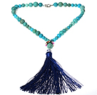 Turquoise Y Shape Necklace with Dark Blue Thread Tassel