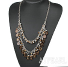 Wholesale New Design Double Layer Brown Crystal and Colored Glaze Necklace with Metal Chain