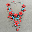 Beautiful Red & Blue Turquoise Flower Party Necklace