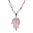 Light Pink Series Single Strand Clear and Pink Crystal Necklace with Leaf Shape Pink Crystallized Agate Pendant