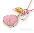 Pink Series Crystallized Agate Pendant Necklace with Pink Cord ( The pendant may not complete )