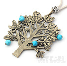 Simple Design Bronze Tree Shape Pendant with White Cord