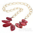 Wholesale Faceted Crystallized Red Agate Necklace with Bold Metal Loop Chain ( The Stone May Not Complete)