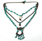 Multi Layer Vintage Turquoise Necklace with Bronze Chain