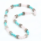 Wholesale Fashion Single Strand Rose Quartz And Turquoise Beads Necklace with Metal Accessory