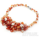 New Style Natural Color Agate and White Pearl Crystal Flower Necklace