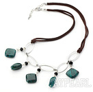 Wholesale Simple Style Phoenix Stone and Black Crystal Necklace with Metal Loop and Brown Cord