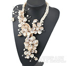 New and Big Style White Freshwater Pearl and Shell Flower Party Necklace