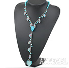 Wholesale Fashion Style Dyed Sky Blue Pearl and Colored Glaze Y Shape Necklace