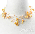 Wholesale Fancy Style Multi Strands Yellow Teeth Shape Pearl Necklace with Toggle Clasp