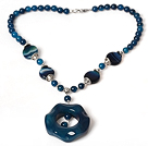 Blue Agate Necklace with Blue Agate Pendant