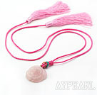 Wholesale Pink Series Ethnic Style Rose Quartz Flower and Crystal Tassel Necklace