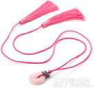 Wholesale Pink Series Ethnic Style Rose Quartz Donut and Crystal Tassel Necklace