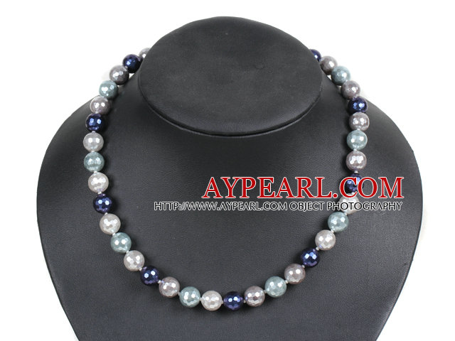 Simple Multi Color Faceted Round Seashell Beads Choker Necklace