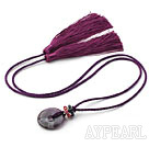 Wholesale Purple Series Ethnic Style Amethyst Donut and Crystal Tassel Necklace