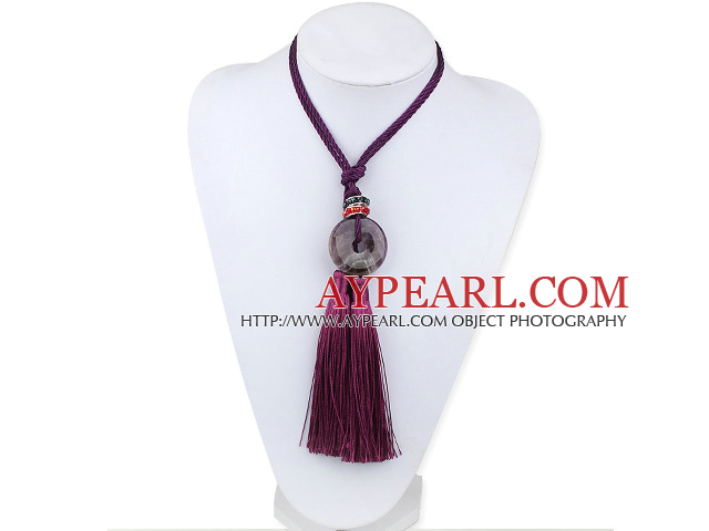 Purple Series Ethnic Style Amethyst Donut and Crystal Tassel Necklace