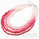 Pink Series Multi Strands Gradual Color Change Freshwater Pearl Beaded Necklace