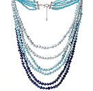 Blue Series Multi Strands Gradual Color Change Freshwater Pearl Beaded Necklace