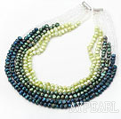 Green Series Multi Strands Gradual Color Change Freshwater Pearl Beaded Necklace