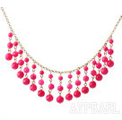 New Design Hot Pink Candy Jade Tassel Necklace with Metal Chain