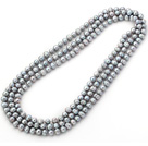 Long Style 8-9mm Gray Round Freshwater Pearl Beaded Knotted Necklace