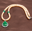 Fashion Nautral Pink Freshwater Pearl Waterdrop Shape Malaysian Jade Pendant Necklace