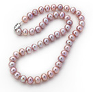 A Grade Nearly Round 8-9mm Natural Violet Freshwater Pearl Knotted Necklace with Magnetic Clasp