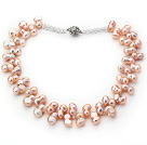 Classic Design Natural Pink Irregular Shape Top Drilled Pearl Crystal Necklace