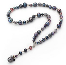 Fashion Style Black Freshwater Pearl Crystal Y Shape Necklace