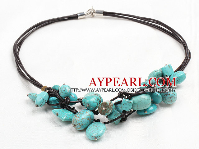 Chic Style Irregular Shape Turquoise Leather Necklace