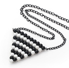 Wholesale Fashion Style Triangle Shape Wire Wrapped Black Agate and White Porcelain Stone Necklace with Metal Chain