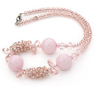 Wholesale Assorted Pink Series Pink Crystal and Rose Quartz Necklace with Lobster Clasp